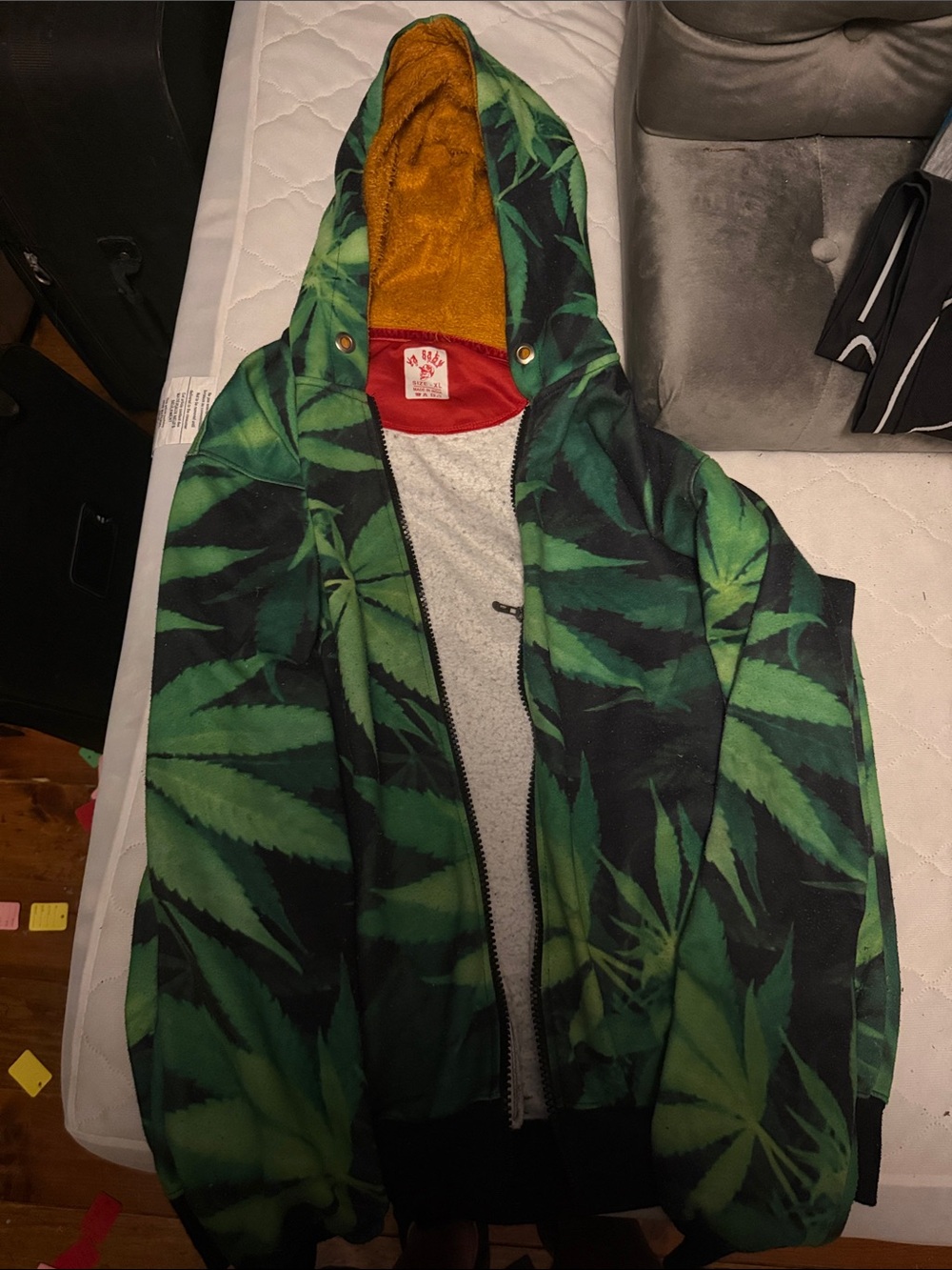 Green Leaf-Print Men's Hooded Jacket